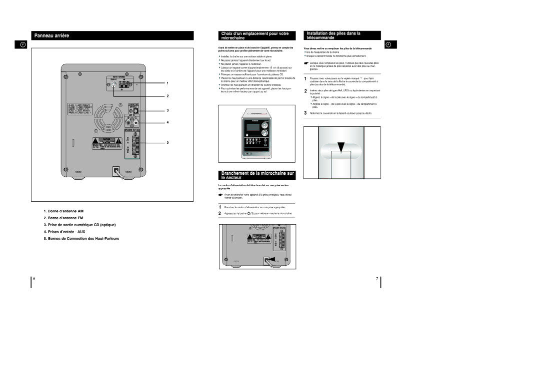 Samsung MM-C8R/ELS, MM-UC8R/ELS manual Panneau arrière, Choix d’un emplacement pour votre microchaîne 