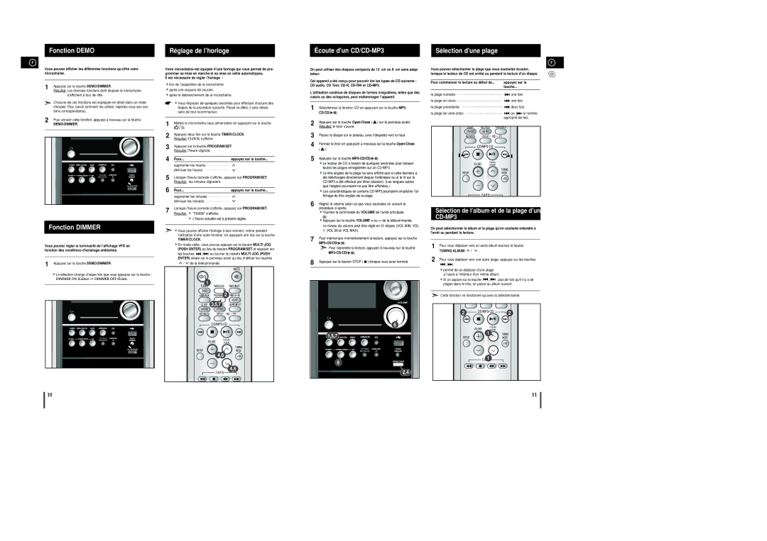 Samsung MM-C8R/ELS, MM-UC8R/ELS manual Fonction Dimmer, Sélection de l’album et de la plage d’un CD-MP3, +10 