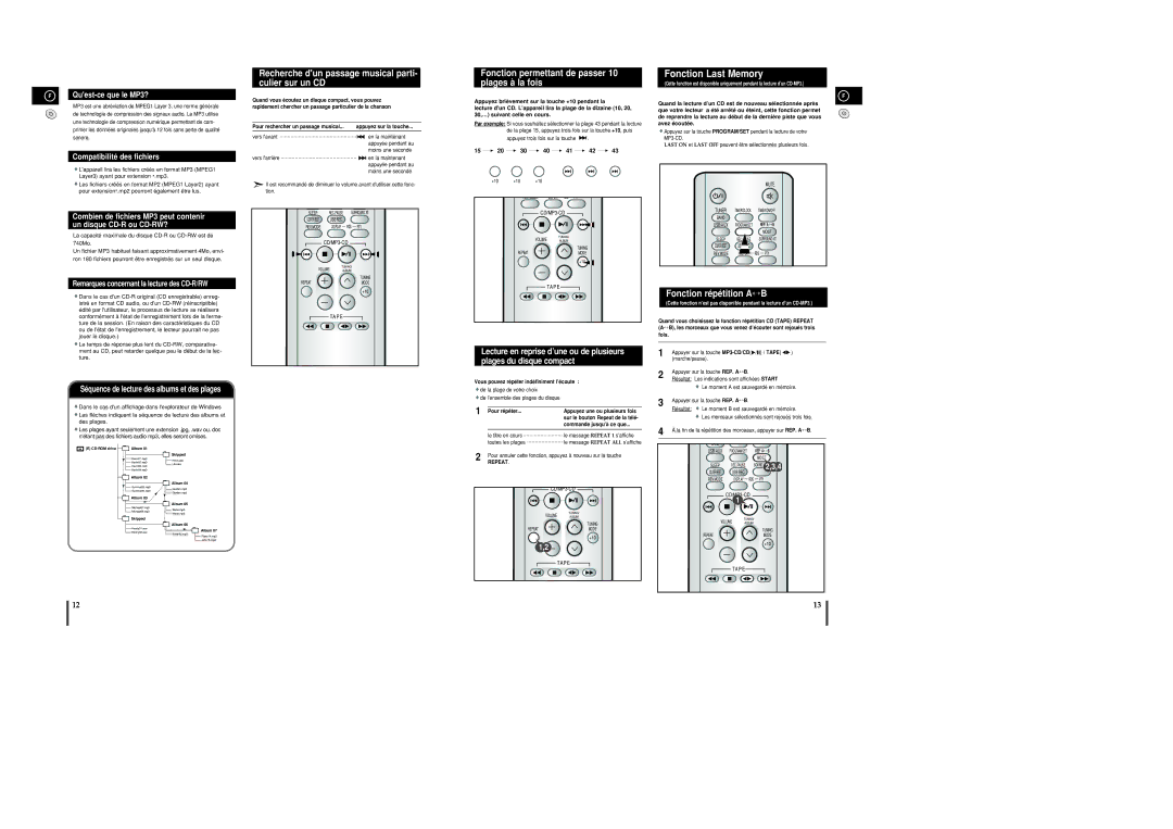 Samsung MM-UC8R/ELS Recherche dun passage musical parti- culier sur un CD, Fonction Last Memory, Fonction répétition A↔B 