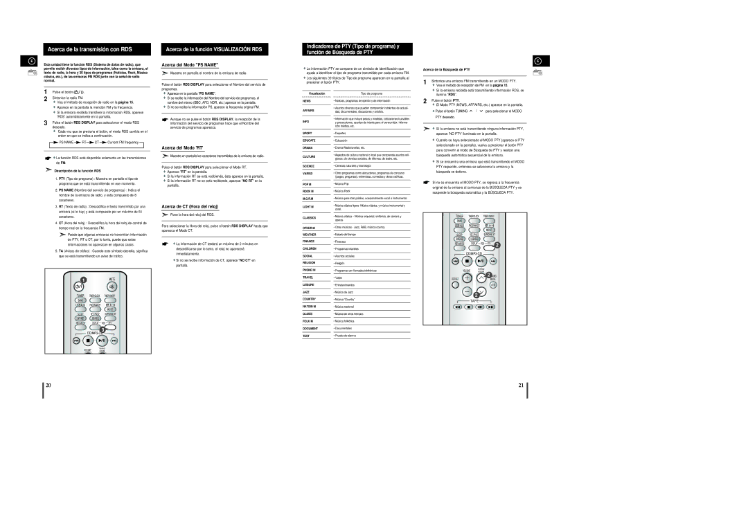 Samsung MM-UC8R/ELS manual Acerca de la transmisión con RDS, Acerca de la Búsqueda de PTY, Descripción de la función RDS 