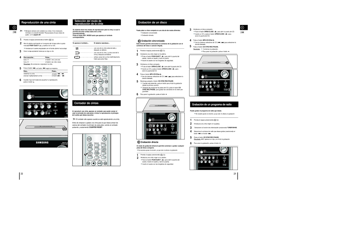 Samsung MM-C8R/ELS manual Reproducción de una cinta, Selección del modo de reproducción de la cinta, Grabación de un disco 