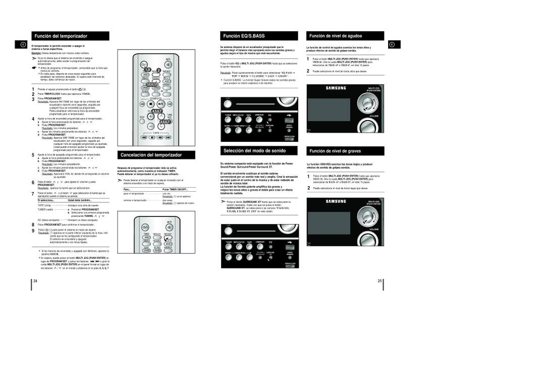 Samsung MM-UC8R/ELS Función del temporizador, Cancelación del temporizador, Función EQ/S.BASS, Función de nivel de agudos 