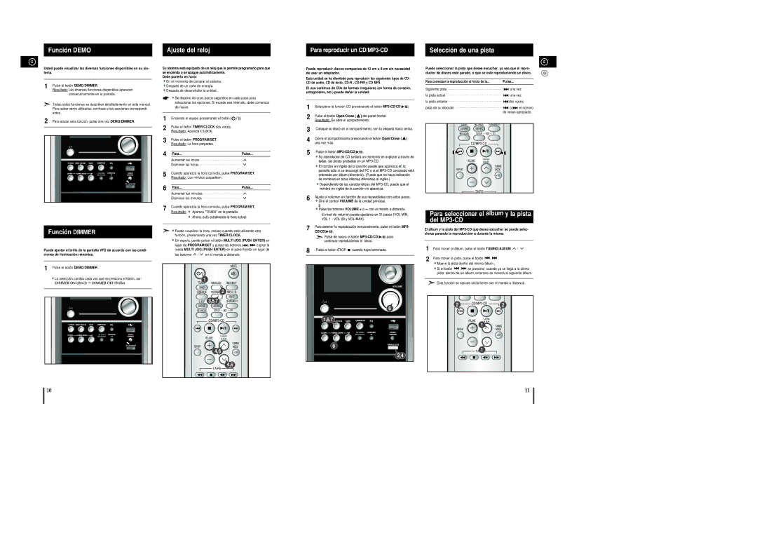 Samsung MM-C8R/ELS, MM-UC8R/ELS manual Función Dimmer, Para seleccionar el álbum y la pista del MP3-CD, Para Pulse, Cd/Cd√/» 