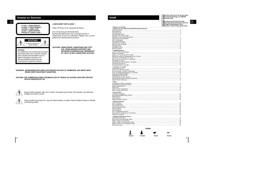 Samsung MM-C8R/ELS manual Hinweise zur Sicherheit, Vielen Dank, dass Sie sich für den Kauf dieser 