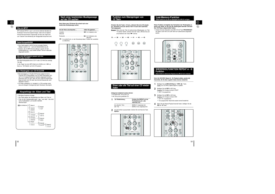 Samsung MM-C8R/ELS manual Abspielfolge der Alben und Titel, Nach einer bestimmten Musikpassage auf der CD suchen, Funktion 