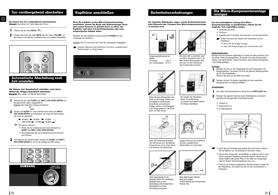 Samsung MM-C8R/ELS manual Ton vorübergehend abschalten, Kopfhörer anschließen, Sicherheitsvorkehrungen 