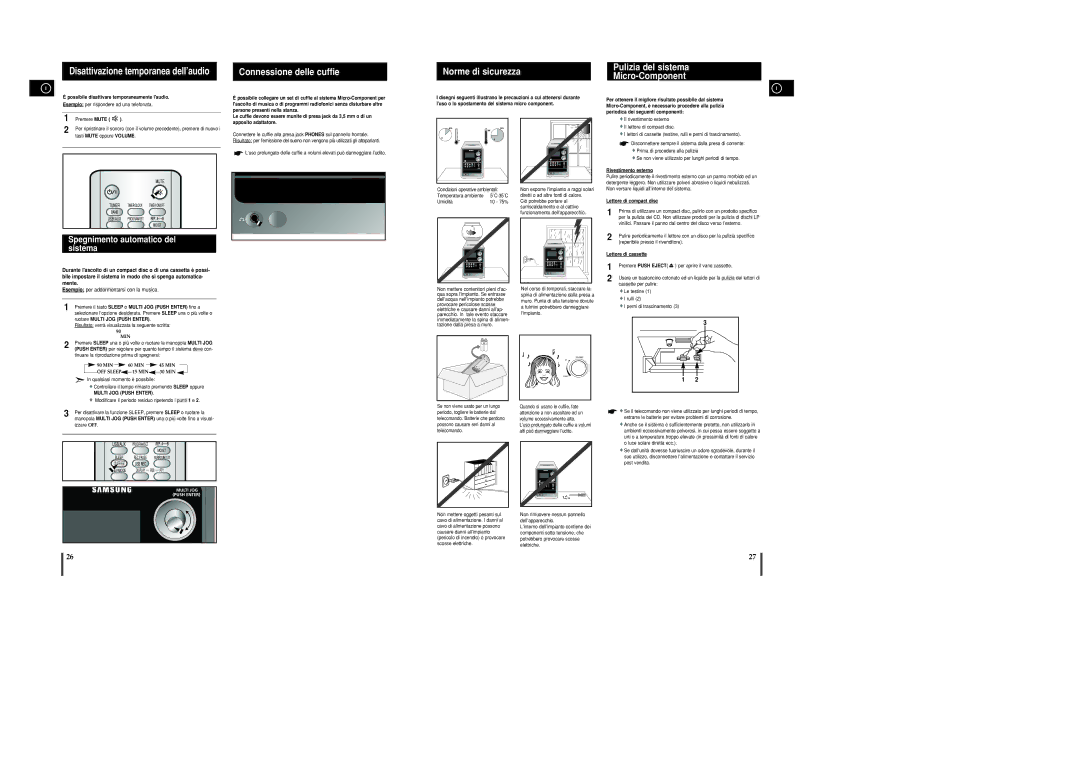 Samsung MM-C8R/ELS manual Disattivazione temporanea dell’audio, Connessione delle cuffie, Norme di sicurezza 