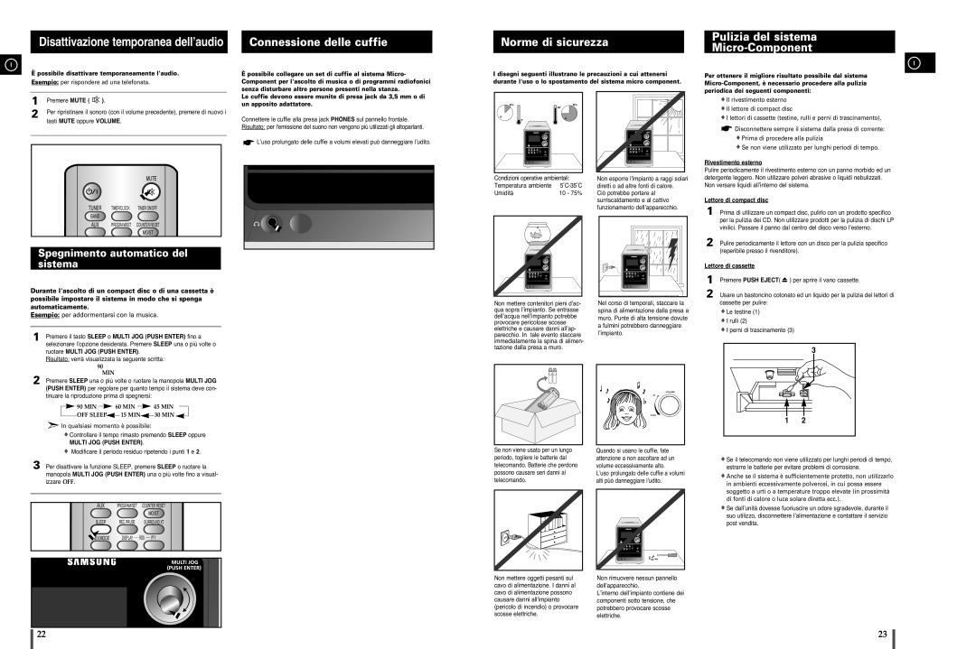 Samsung MM-C8R/ELS manual Spegnimento automatico del sistema, Ruotare Multi JOG Push Enter, Premere Push Eject 