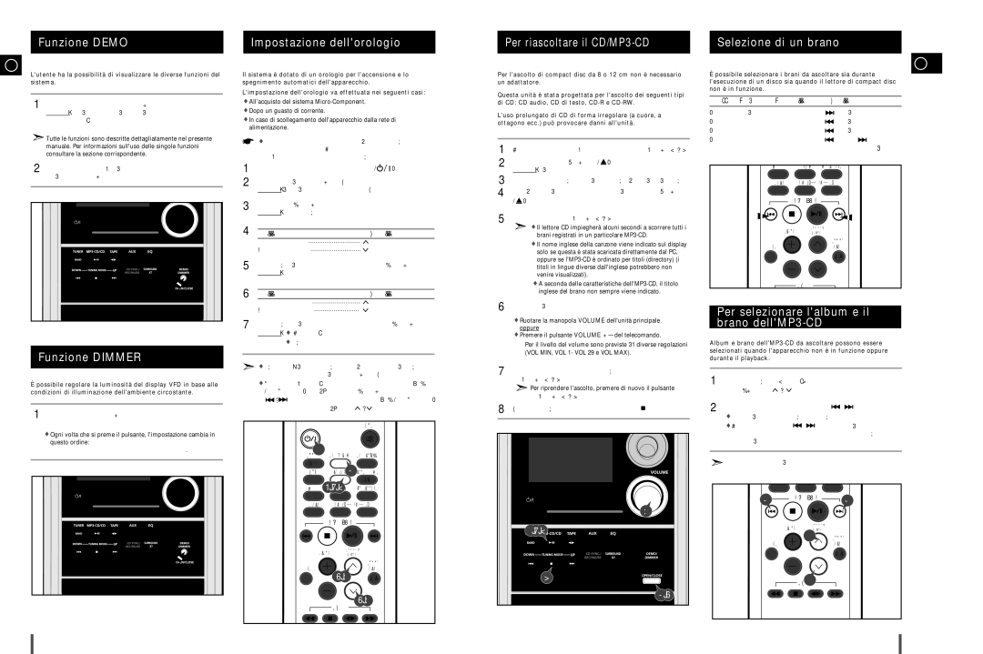 Samsung MM-C8R/ELS manual Per selezionare lalbum e il brano dellMP3-CD, Funzione Dimmer, Premere PROGRAM/SET, MP3-CD/CD√/» 