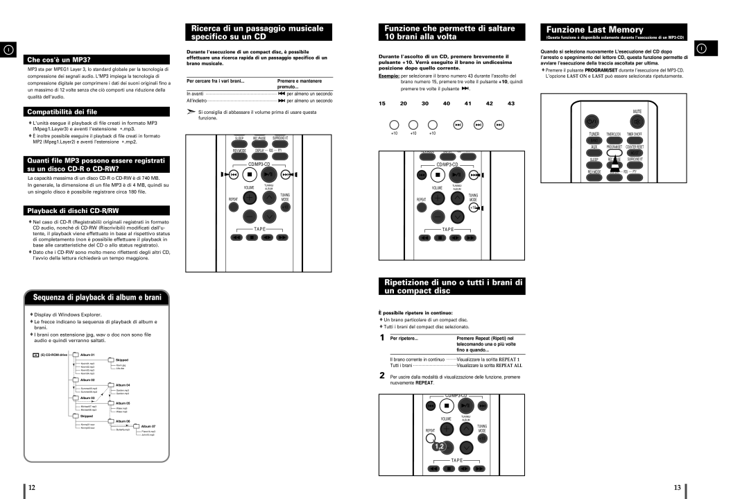 Samsung MM-C8R/ELS manual Funzione Last Memory, Ricerca di un passaggio musicale specifico su un CD 