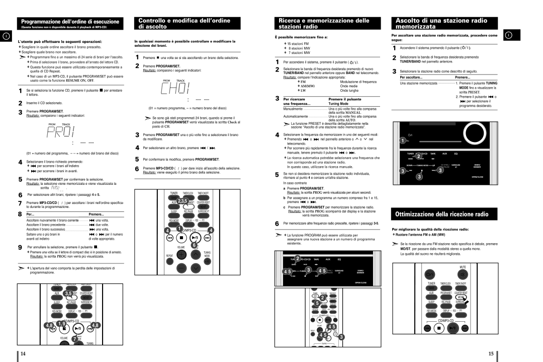 Samsung MM-C8R/ELS manual Ascolto di una stazione radio memorizzata, Ottimizzazione della ricezione radio 