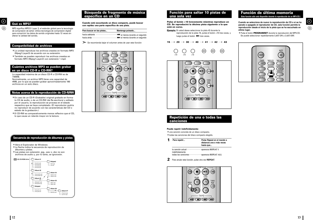 Samsung MM-C8R/ELS manual Función de última memoria, Búsqueda de fragmento de música específico en un CD 