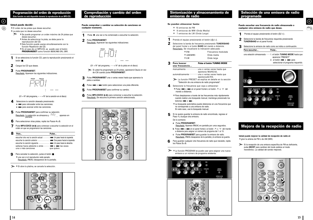 Samsung MM-C8R/ELS manual Mejora de la recepción de radio, Comprobación y cambio del orden de reproducción 