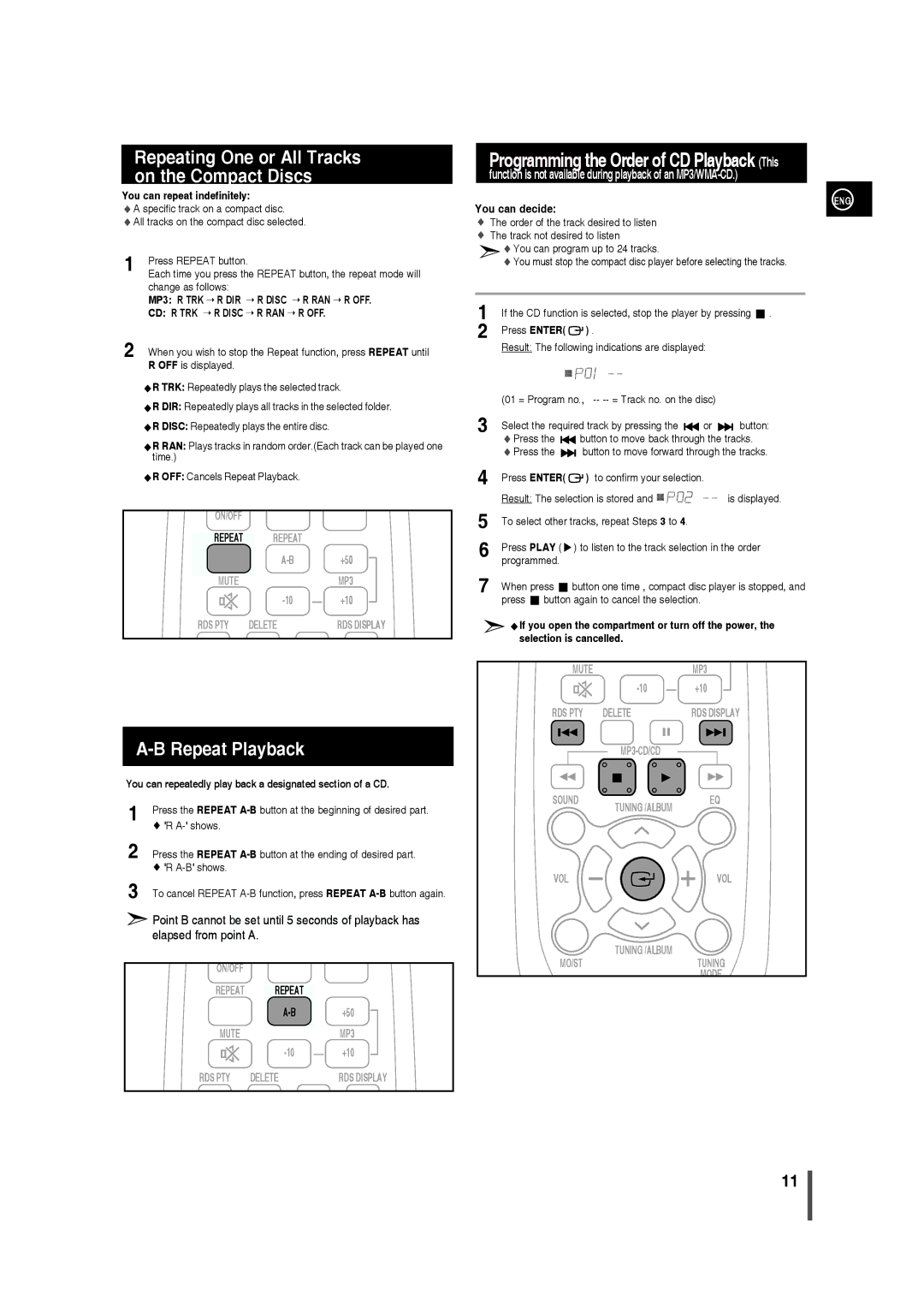 Samsung MM-D320/SQ Repeat Playback, You can repeat indefinitely, You can repeatedly play back a designated section of a CD 