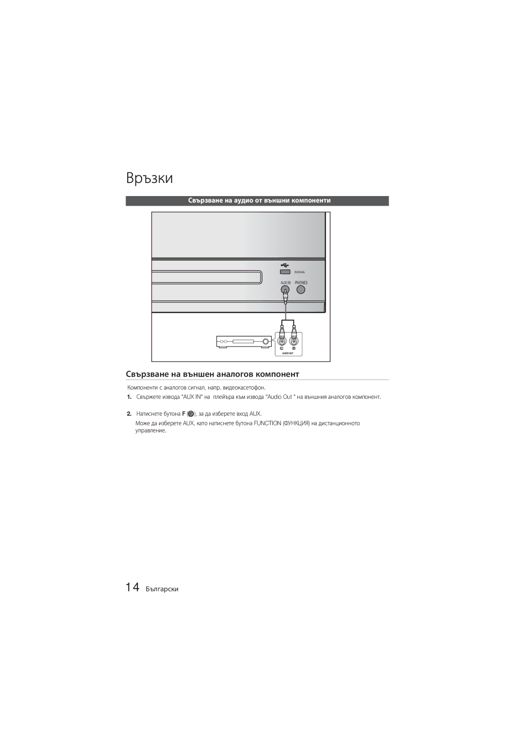 Samsung MM-D330D/EN, MM-D330/EN manual Свързване на външен аналогов компонент, 14 Български 