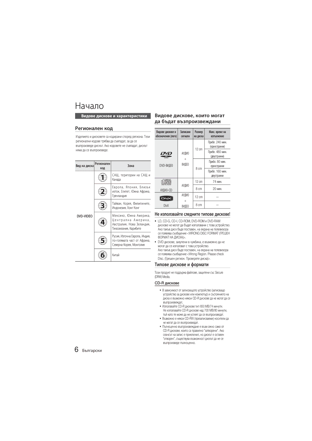 Samsung MM-D330D/EN manual Регионален код, Видове дискове, които могат да бъдат възпроизвеждани, Типове дискове и формати 