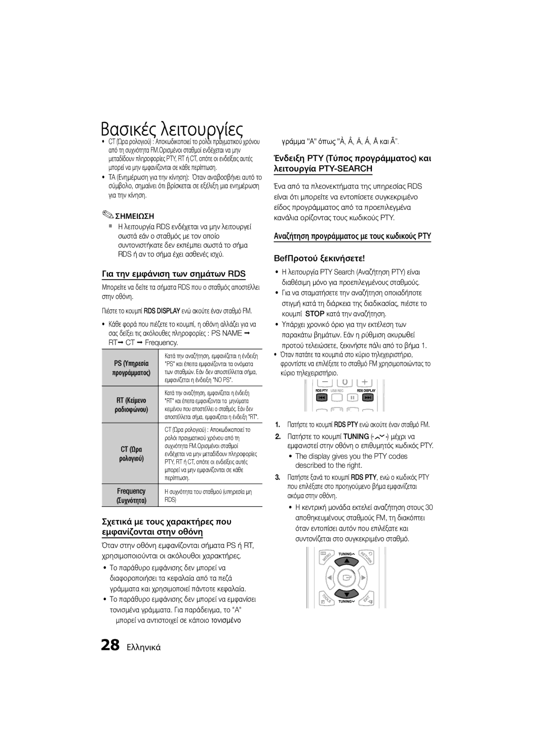 Samsung MM-D330D/EN Για την εμφάνιση των σημάτων RDS, Σχετικά με τους χαρακτήρες που εμφανίζονται στην οθόνη, 28 Ελληνικά 