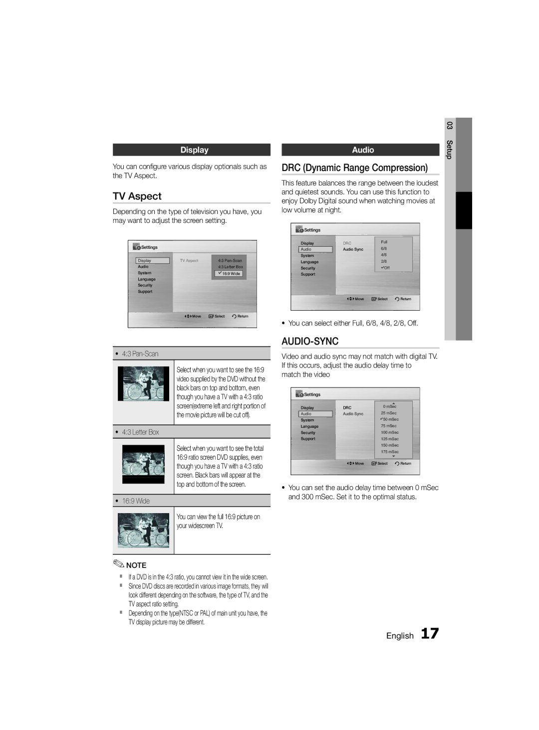 Samsung MM-D330D/UM, MM-D330D/SJ, MM-D330D/ZN manual TV Aspect, Display, Audio, Letter Box, Wide 