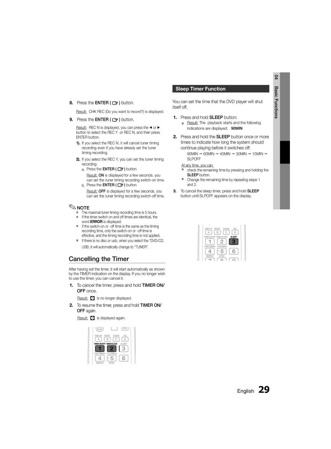 Samsung MM-D330D/UM Cancelling the Timer, Sleep Timer Function, To cancel the timer, press and hold Timer ON/ OFF once 