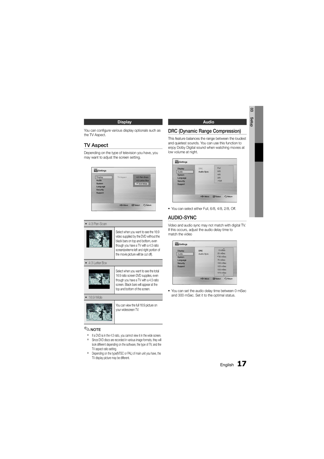 Samsung MM-D330D/SQ manual TV Aspect, Display, Audio, Letter Box, Wide 