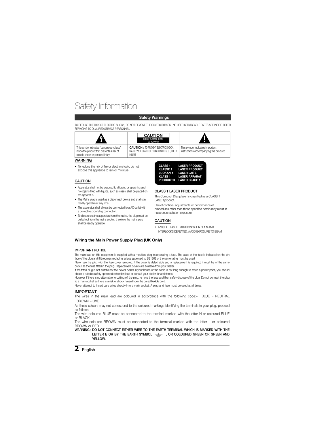 Samsung MM-D330D/SQ manual Safety Information, Safety Warnings, English, Insert 