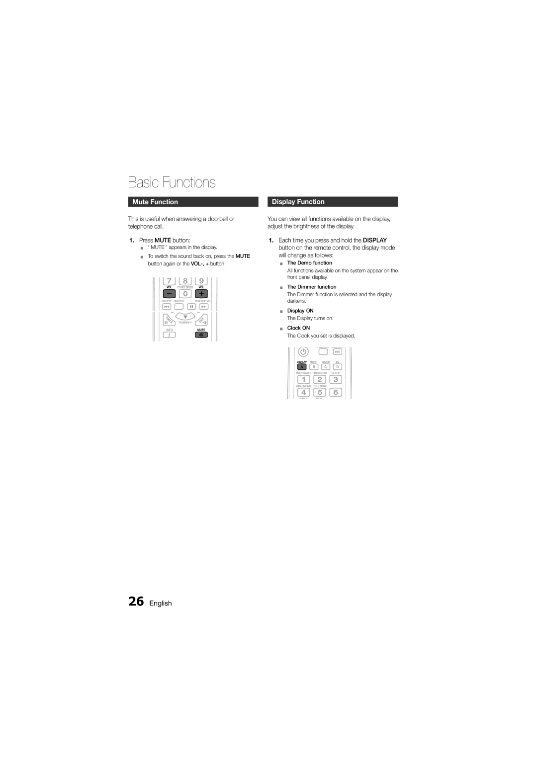 Samsung MM-D330D/SQ manual Mute Function, Display Function 