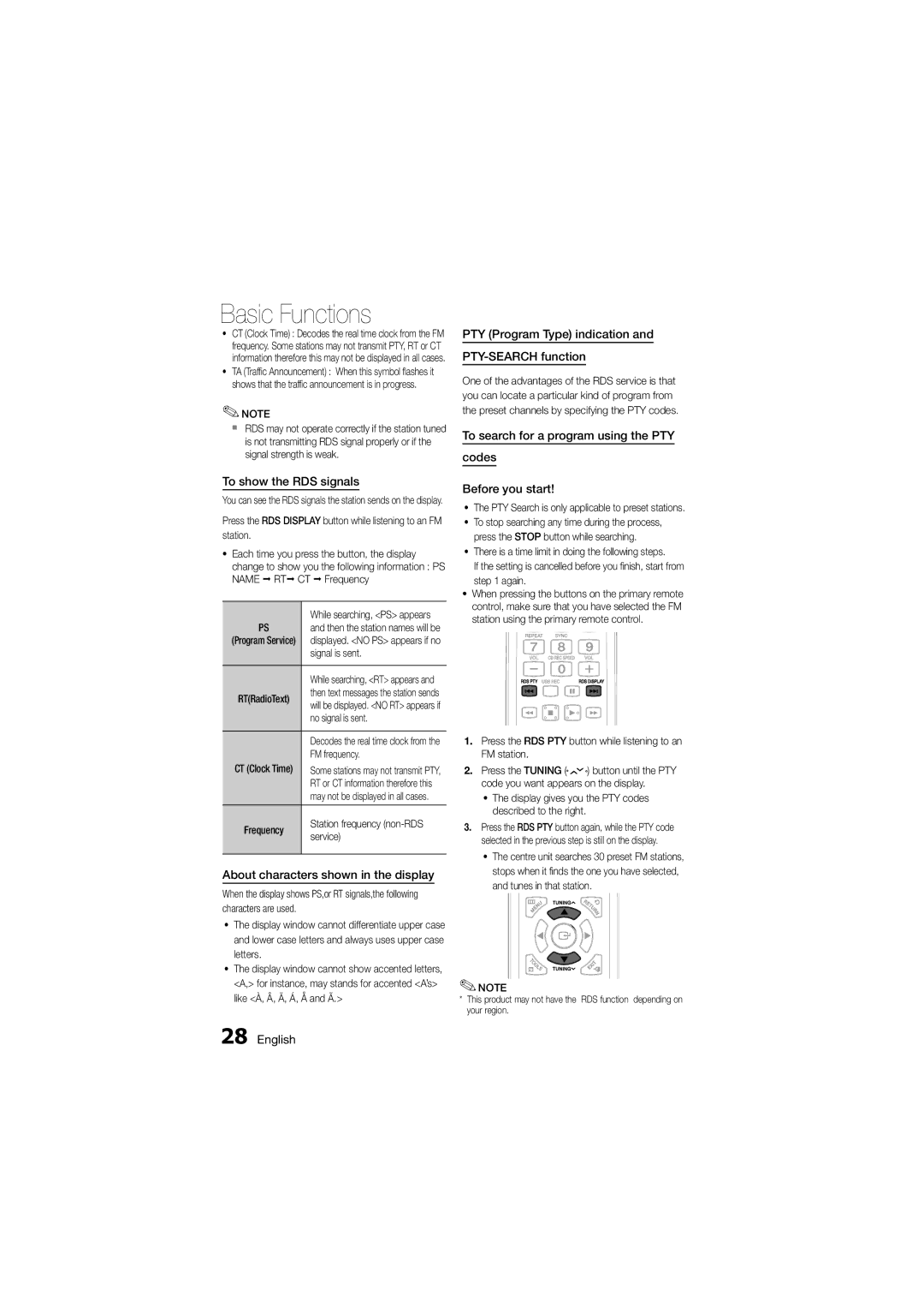 Samsung MM-D330D/SQ manual To show the RDS signals, About characters shown in the display 