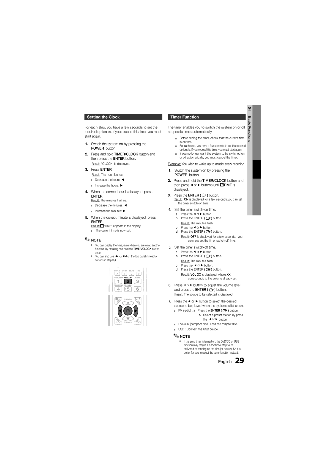 Samsung MM-D330D/SQ manual Setting the Clock, Timer Function 