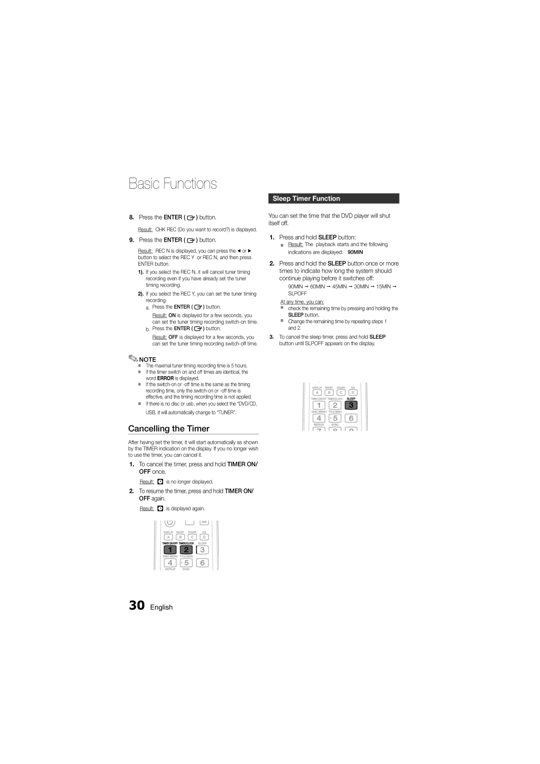 Samsung MM-D330D/SQ Cancelling the Timer, Sleep Timer Function, To cancel the timer, press and hold Timer ON/ OFF once 