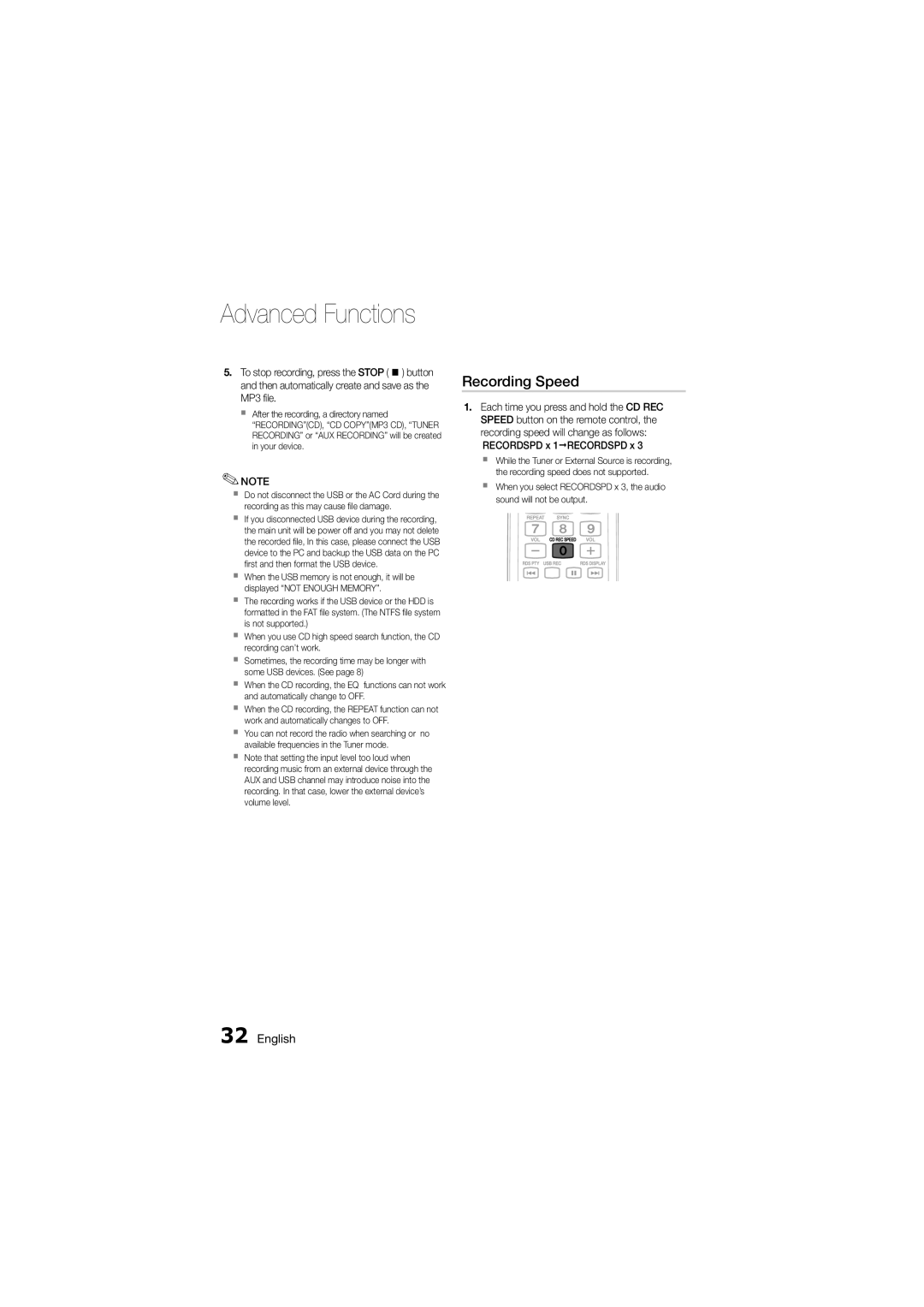 Samsung MM-D330D/SQ manual Recording Speed 