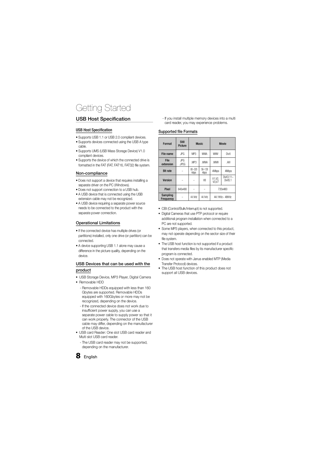 Samsung MM-D330D/SQ manual USB Host Speciﬁcation 