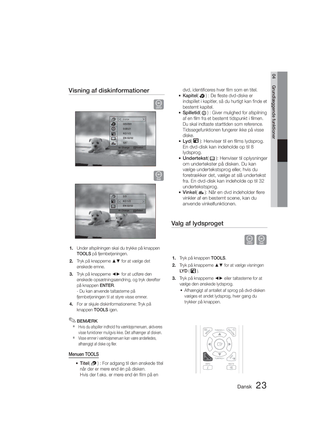 Samsung MM-D330D/XE manual Visning af diskinformationer, Valg af lydsproget 