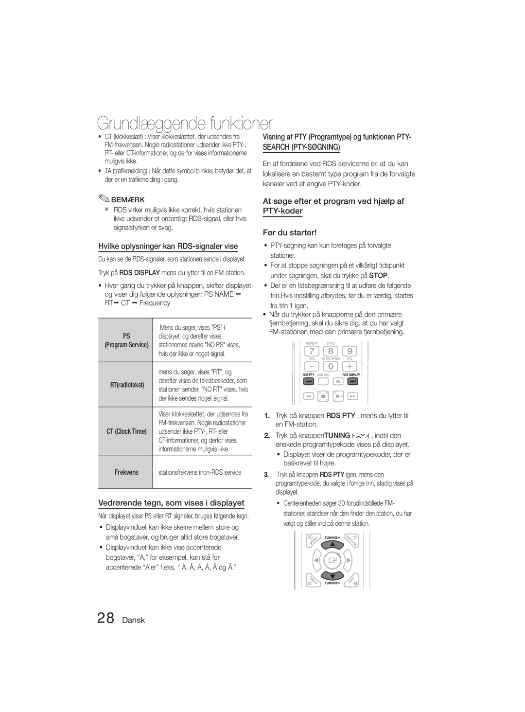 Samsung MM-D330D/XE manual Hvilke oplysninger kan RDS-signaler vise, Vedrørende tegn, som vises i displayet 