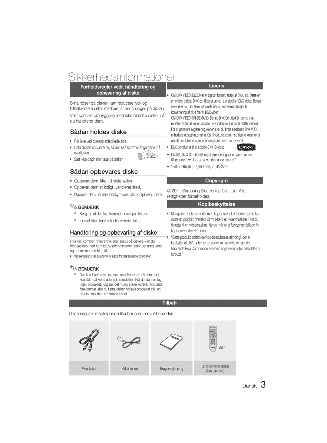 Samsung MM-D330D/XE manual Sådan holdes diske, Sådan opbevares diske, Håndtering og opbevaring af diske 