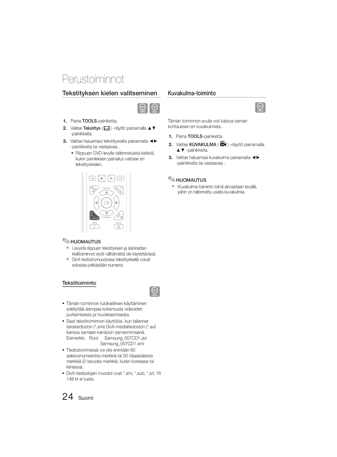 Samsung MM-D330D/XE manual Tekstityksen kielen valitseminen, Kuvakulma-toiminto, Tekstitoiminto 