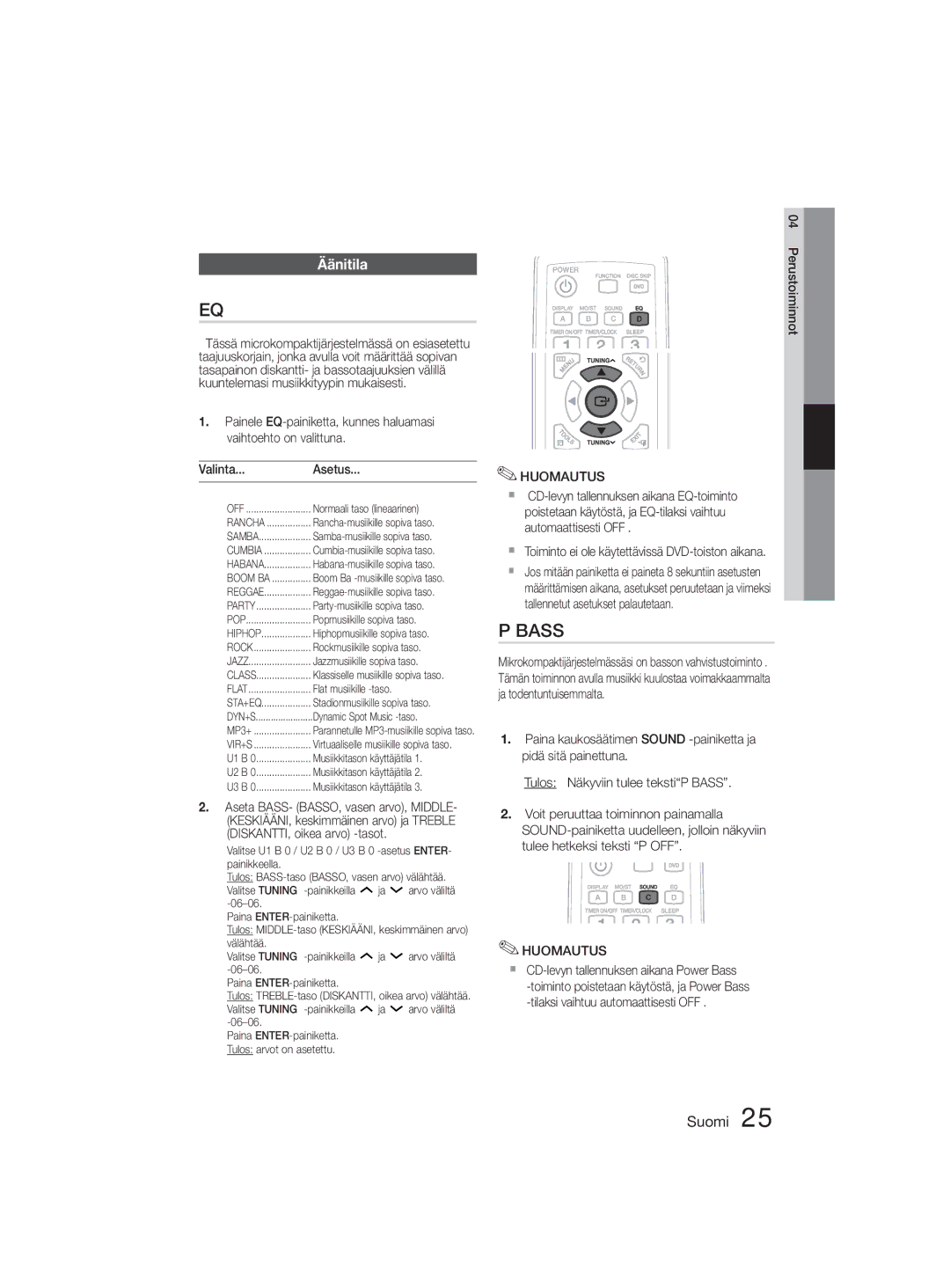 Samsung MM-D330D/XE manual Äänitila,  Toiminto ei ole käytettävissä DVD-toiston aikana 