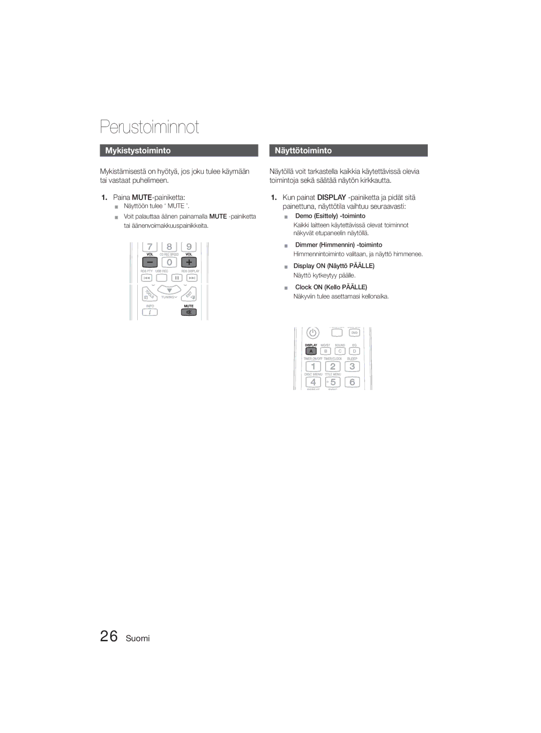 Samsung MM-D330D/XE manual Mykistystoiminto, Näyttötoiminto, Connecting 