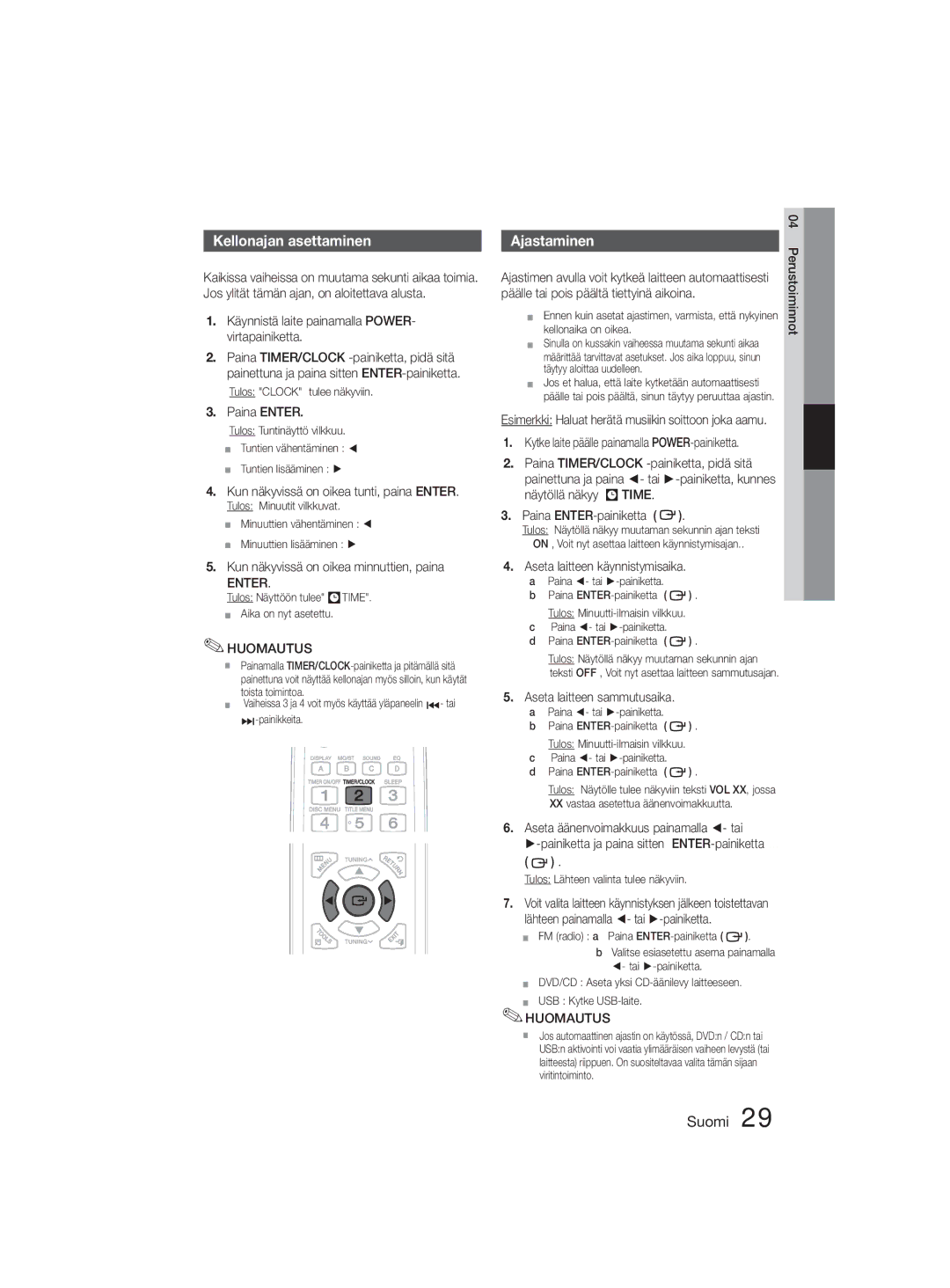 Samsung MM-D330D/XE manual Kellonajan asettaminen, Ajastaminen 