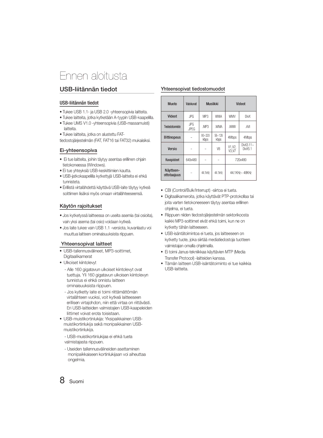 Samsung MM-D330D/XE manual USB-liitännän tiedot 