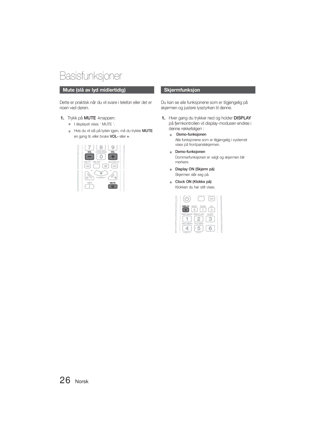 Samsung MM-D330D/XE manual Mute slå av lyd midlertidig, Skjermfunksjon, Connecting 