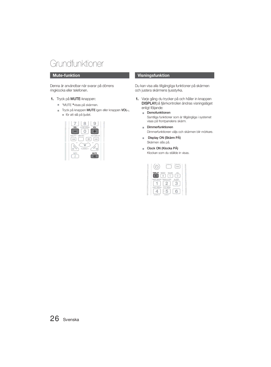 Samsung MM-D330D/XE manual Mute-funktion, Visningsfunktion, Connecting 