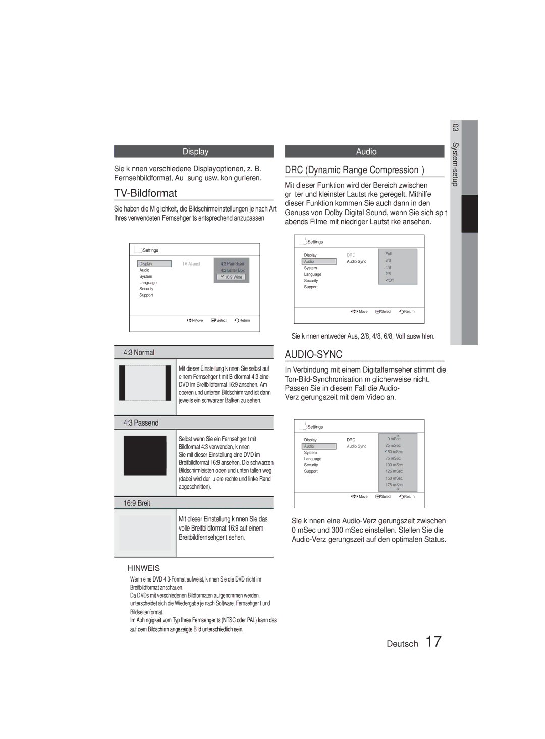 Samsung MM-D330D/EN, MM-D330D/XN manual TV-Bildformat, Display 