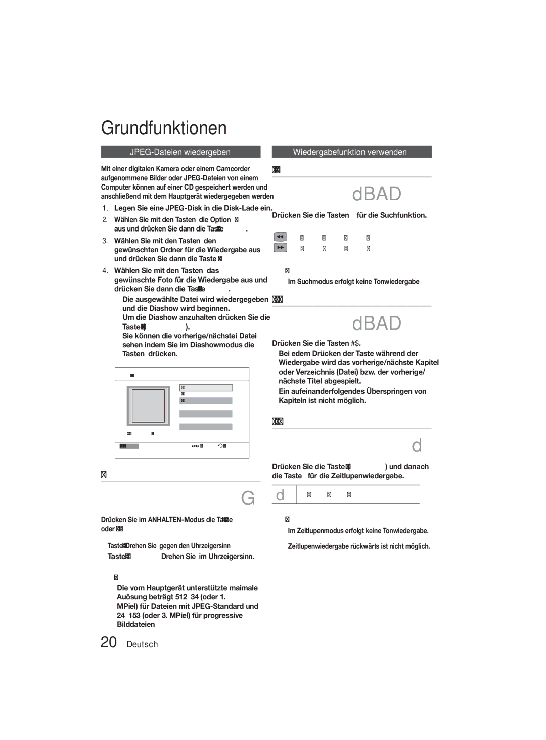 Samsung MM-D330D/XN, MM-D330D/EN manual Rotationsfunktion, Suchlauf Vorwärts/Rückwärts, Überspringen von Szenen/Liedern 