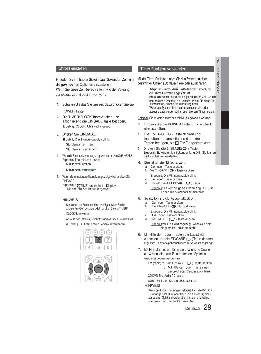 Samsung MM-D330D/EN, MM-D330D/XN manual Drücken Sie Eingabe, Drücken Sie die Power Taste, um das Gerät einzuschalten 