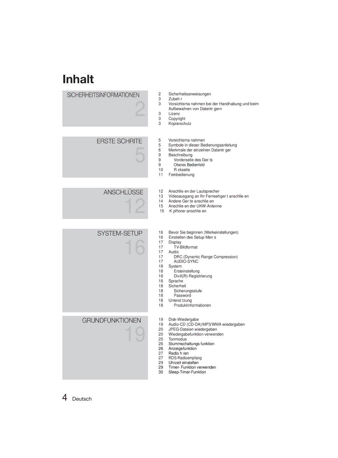 Samsung MM-D330D/XN, MM-D330D/EN manual Inhalt, RDS-Radioempfang 