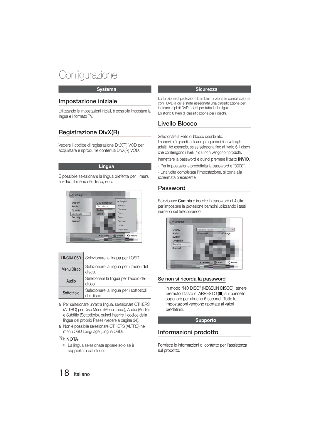 Samsung MM-D330D/ZF manual Impostazione iniziale, Registrazione DivXR, Livello Blocco, Password, Informazioni prodotto 