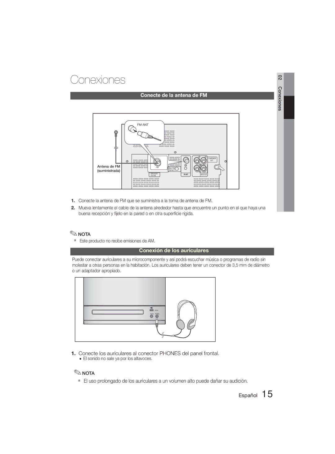 Samsung MM-D330D/ZF manual Conecte de la antena de FM,  Este producto no recibe emisiones de AM 