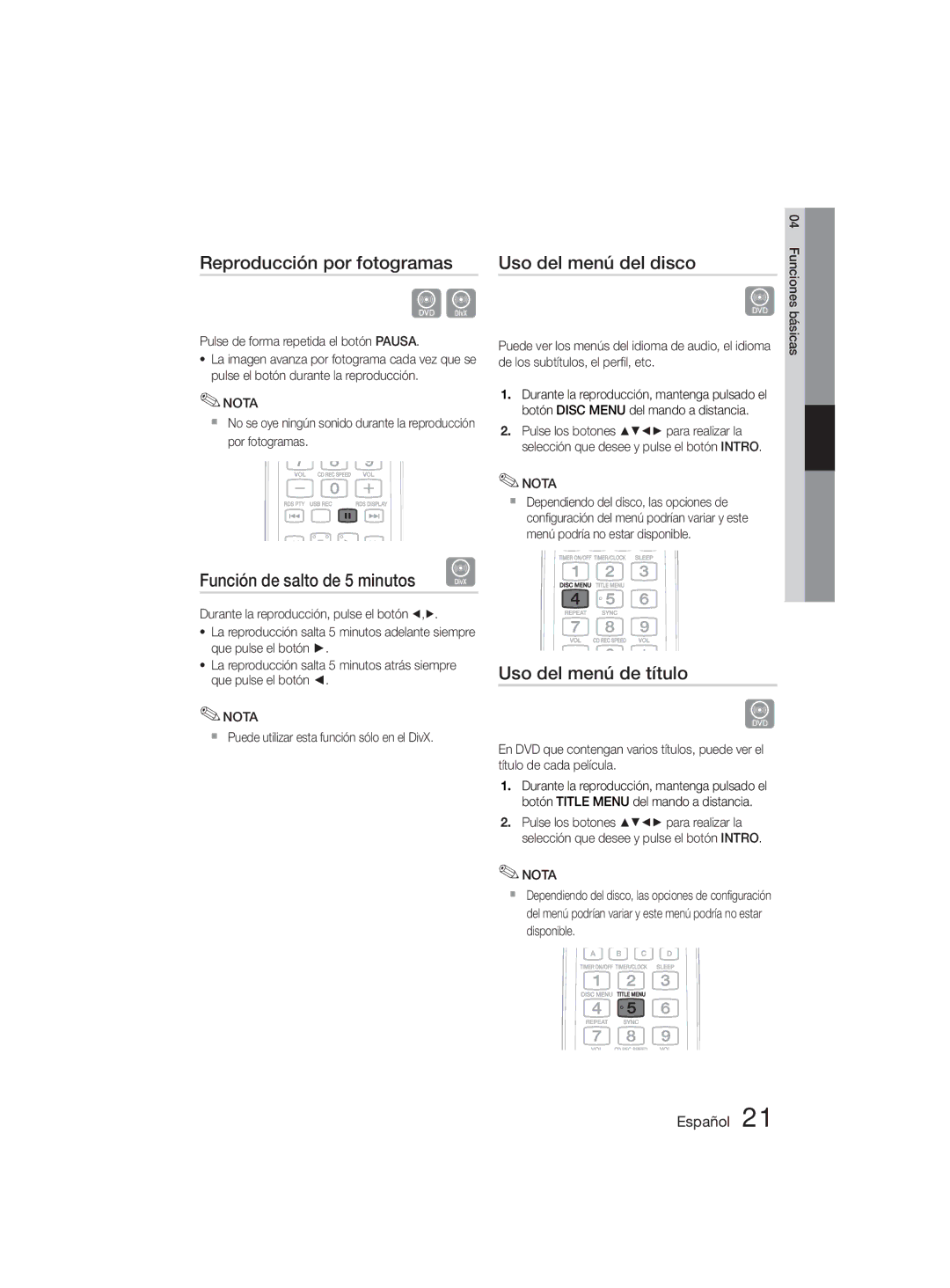 Samsung MM-D330D/ZF manual Reproducción por fotogramas, Uso del menú del disco, Uso del menú de título 