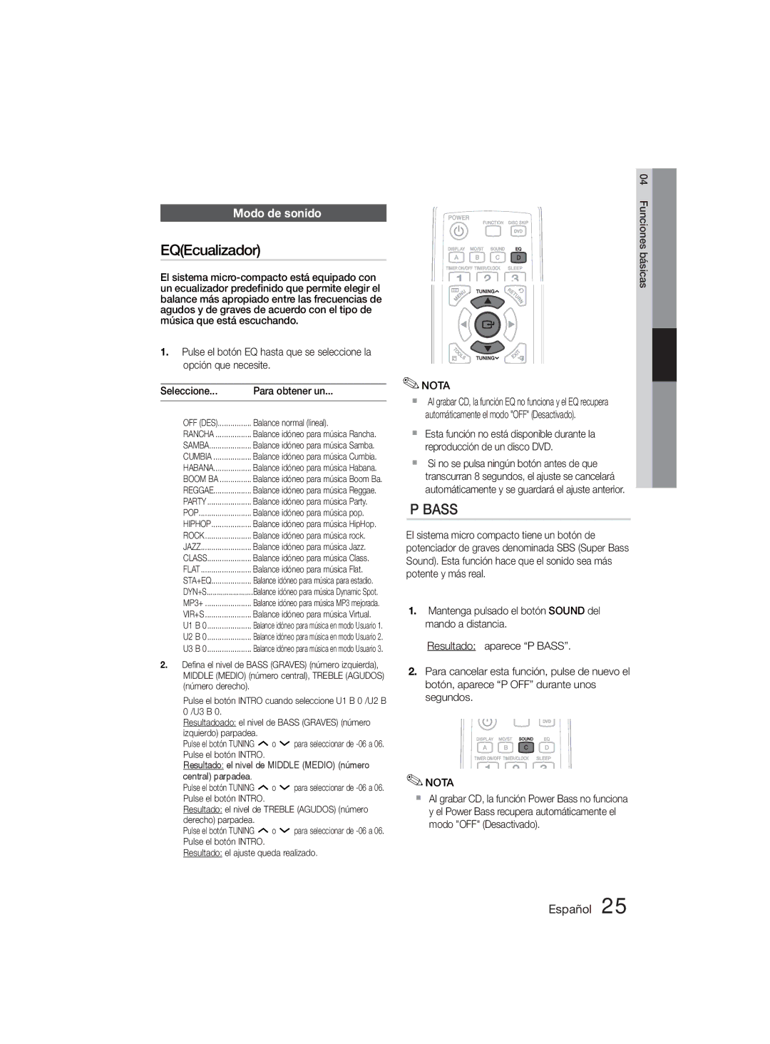 Samsung MM-D330D/ZF manual Modo de sonido, Resultado el nivel de Middle Medio número central parpadea 