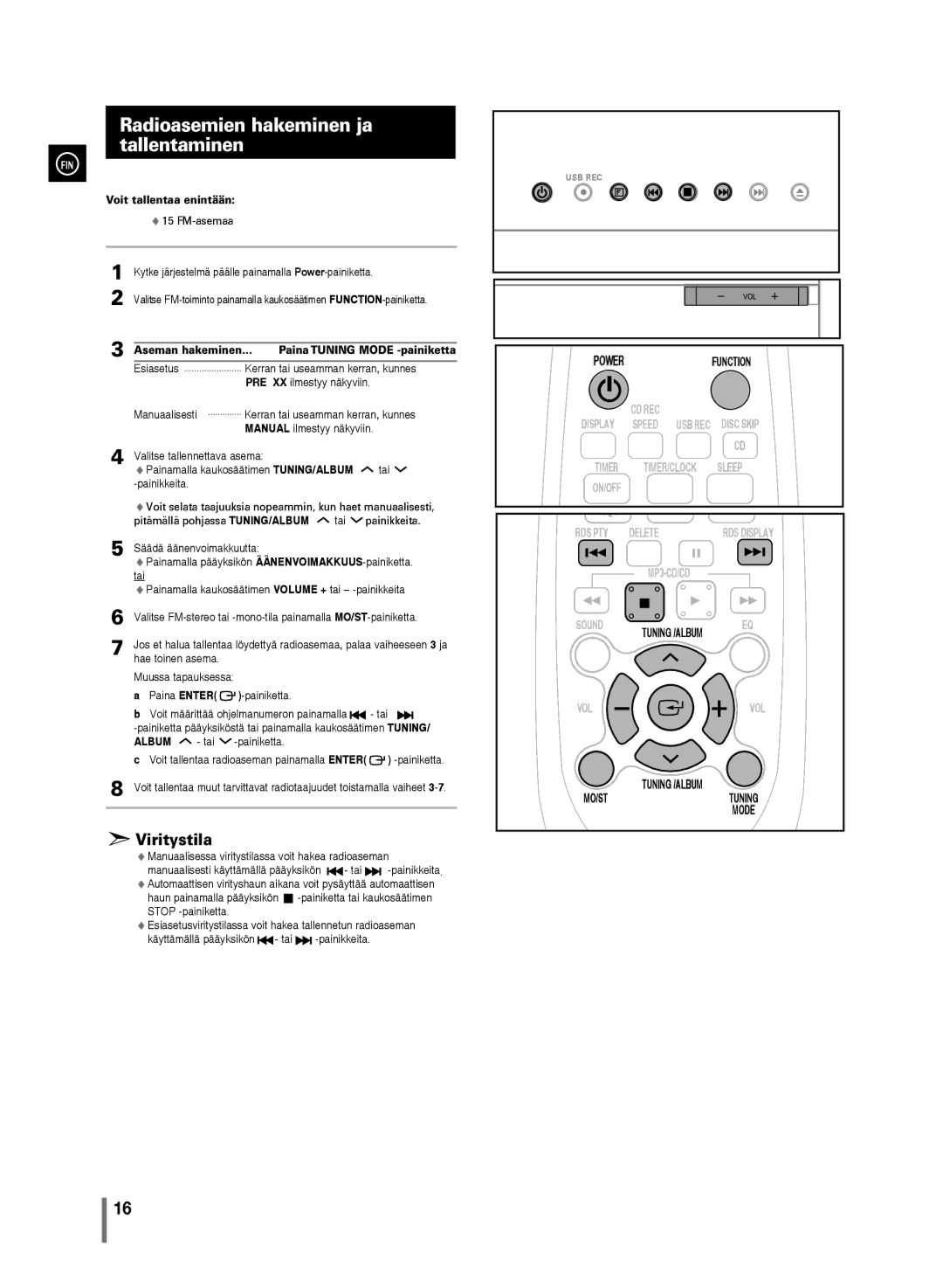 Samsung MM-D330/XE, MM-D320/XE manual Radioasemien hakeminen ja tallentaminen, Voit tallentaa enintään 